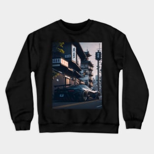 Dark Sports Car in Japanese City Crewneck Sweatshirt